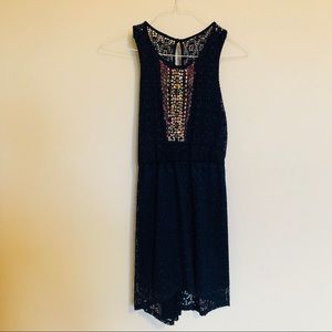 Navy blue lace dress with beading.